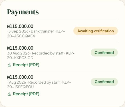 Payments you have reported, with their status.